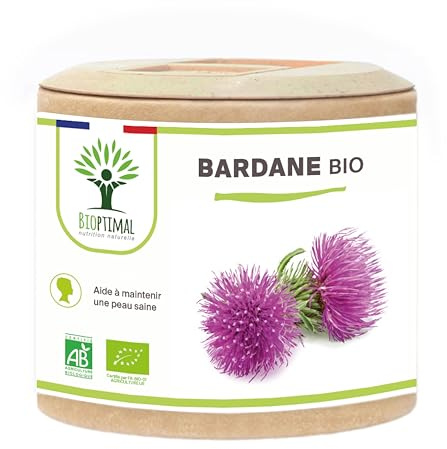 Bardane Bio - Bioptimal - Complément Alimentaire - Contre la Peau Grasse, Anti-Acné, Détoxifiante - 100% Racine de Bardane Pure - 300 mg/gélule - Fabriqué en France - Certifié Ecocert - 60 gélules