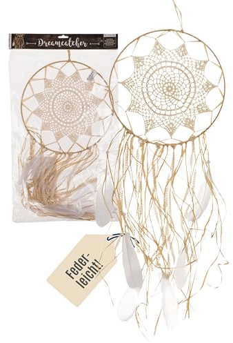 Out of the blue Traumfänger groß Creme – dekorativer Dreamcatcher aus Bast mit Federn & Bändern – Maße 67x30 cm - leichte Wanddeko im Boho Style für EIN gemütliches Ambiente