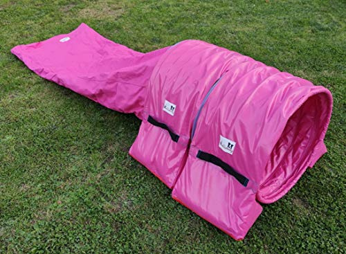 Callieway Dog Agility Sacktunnel Fun&Slip/Agilitysacktunnel mit 60cmØ für Agility Training/Welpentraining inklusive 2X Stützsandsäcke (Fuchsia)