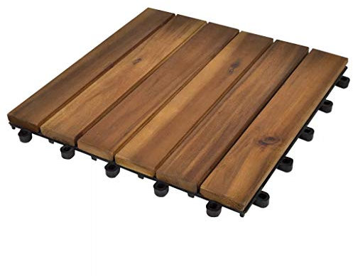 yorten 10er-Set Hartholz-Fliesen Terrassenfliese Fliese rutschfest aus Akazienholz Balkonfliese Gartenfliese 30 x 30 cm Vertikales Muster