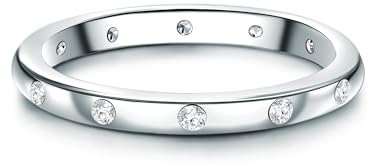 Trilani Damen Ehering aus 925/- Sterling Silber mit Zirkonia im Brilliantschliff Bandring Vorsteckring Beisteckring Verlobungsring Silberring