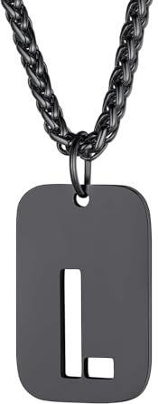 Richsteel Kette Männer mit Buchstaben A-Z Silber/Gold/Schwarz 55+5cm Anhänger für Herren Damen Dogtag Halskette Namenskette Partnerkette Buchstabenanhänger mit Geschenkebox Personalisierbar Gravuren