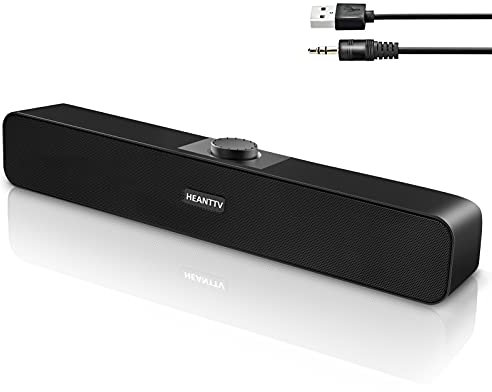 Computer Speakers for Desktop Monitors, PC Speakers, USB Powered 6W Stereo Soundbar with 2 Diaphragms,3.5mm Aux Input, Knob Volume Control, Wired Soundbar for Desktop Smartphones Laptop,Black