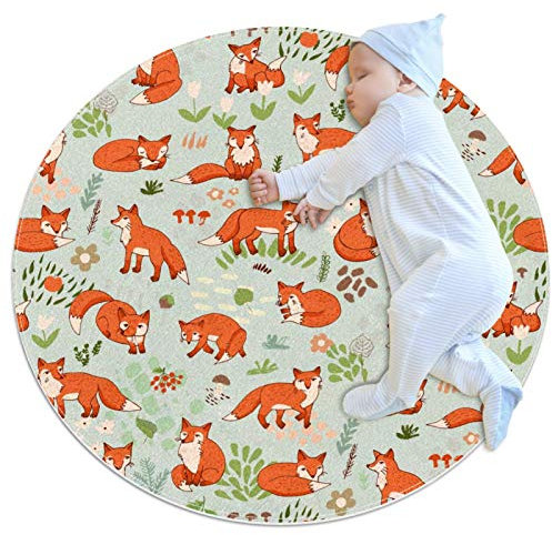 Kinderteppich roter Fuchs Krabbelteppich rutschfest Spieldecke für Schlafzimmer Wohnzimmer Kinderzimmer Dekoration 100x100cm