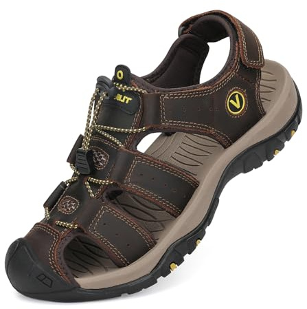 FLARUT Sandali Estivi Uomo Esterni PelleTraspirante Sandali Sportivi Scarpe da Trekking Passeggiata Fisherman Casual Sneakers Antiscivolo(Marrone,42)
