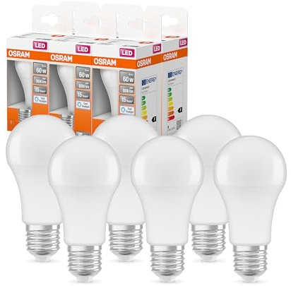 OSRAM LED Lampe mit E27 Sockel, Tageslicht (6500K), klassiche Birnenform, 8.5W, Ersatz für 60W-Glühbirne, matt, LED Retrofit CLASSIC A , 6er-Pack