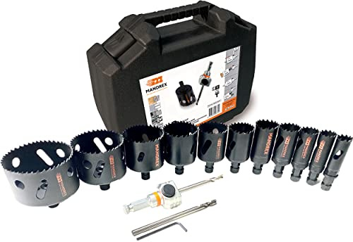 Mandrex | Lochsägen Set MHSD1002B EasyXcut 15-teilig Bi-Metall mit 45 mm Schnitttiefe für Stahl, Holz & PVC | Ø 20-76 mm
