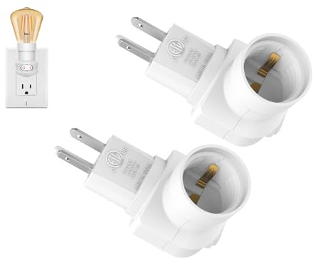Borju Plug in Light Socket [2-Pack], Outlet to Socket Adapter, 360° Rotatable Plug with On/Off Switch, ETL Listed, White