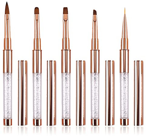 TSLRSA pinsel für gelnägel - 5 Stücke Nagel Pinsel,Roségold Nail Art Zubehör Nagelbürste Set,UV-Gel Acrylfingernägel Die Nagellackierung Nailart Pinsel für Profi Anfänger(Gold)