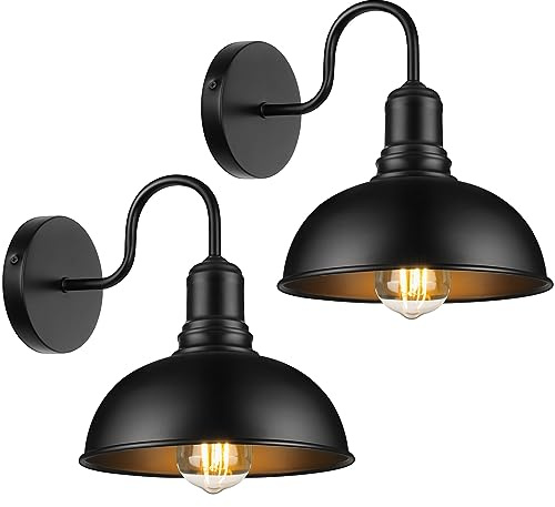 MATAMEYE Outdoor Wall Sconce, 2 Pack Exterior Waterproof Farmhouse Barn Light Fixture, Black Garage Wall Lantern, Anti-Rust Front Porch Lamp