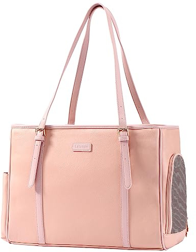 Lasaviin Modische Hunde-Geldbörse, Haustier-Tragetasche, Ledertasche für kleine Hunde, Katzen, Welpen, tragbare Tragetasche, von Fluggesellschaften zugelassen, weiche Seiten, Rosa