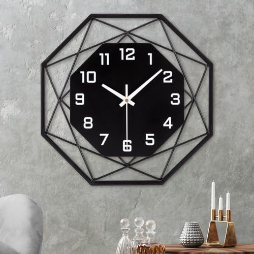 VIVILINEN Wall Clock Metal Kitchen Clock 40cm Modern Large Silent Non-Ticking Black Clock Skeleton Design for Living Room, Bedroom, Office