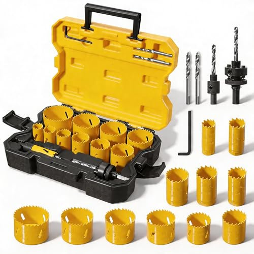 KATA Bi-Metal Hole Saw Kit, 18 Piece M42 Steel Hole Saw Set with 3/4-2-1/2(19-64mm) Saw Blades, Hole Saws Drill Bits Hole Cutter Kits with Storage Case, Holesaw Cutting for Thin Metal, Hard Wood