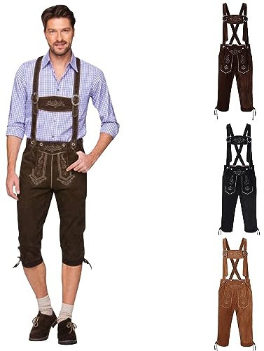 Leder-Kniebundhose für Herren Trachten Lederhose mit Träger für Männer Oktoberfest Hose Elegante Trachtenhose Lederhosen bayerische Latzhose Performance Kleidung