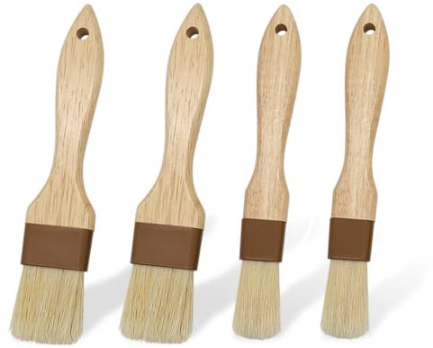 YDHfdc 4 Pezzi Pennello da Cucina in Legno Pennello per Olio Pennello Cucina Pennelli per Pasticceria Cucinare Pennelli per Grigliare, Cucinare, Cuocere (Piccola + Media)