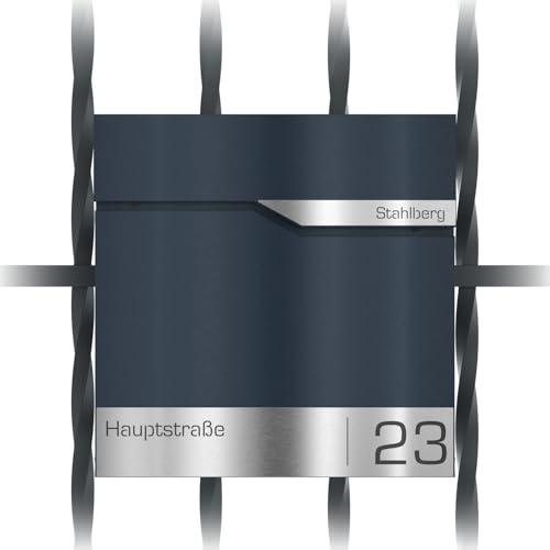 Graviers Design Briefkasten in Anthrazit RAL 7016 mit Zaunhalterung - Postkasten personalisiert Edelstahl Namensschild Straßenname Hausnummer - Briefbox mit Schloss Zeitungsfach Zeitungsrolle