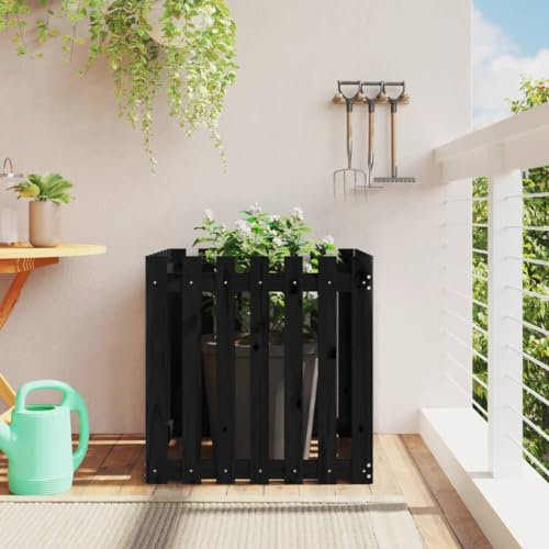 ShCuShan Pflanzkübel Lattenzaun-Design Schwarz 70x70x70 cm Kiefernholz Garten sichtschutz pflanzkasten