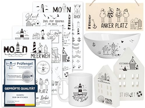 Sugeru Rub On Sticker - 4PCS Set | Sprüche Deko für Geburtstag, Keraflott, Hochzeit, Familie | Rub On Folie für Möbel, Glas, Holz, Fotoalbum, Gästebuch, DIY-Dekoration | Aufkleber Aesthetic (Ozean)