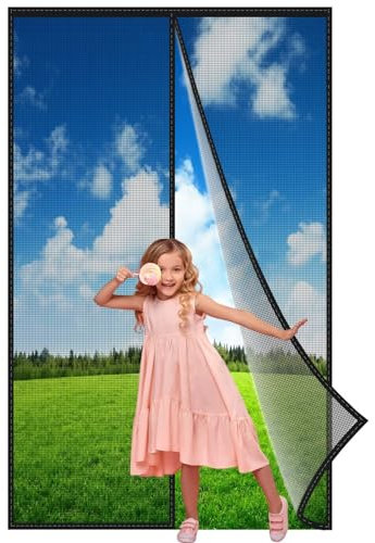 Magnetvorhang Türvorhang Schutzgitter 135x220 cm, Klebemontage Ohne Bohren, Magnet Fliegen Gitter Tür für Wohnzimmertür Schlafzimmertür Schiebetür Schwarz, Verstärkte