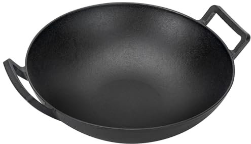 Skyflame Wok en fonte de 35,6 cm avec poignées, compatible avec le système de barbecue Weber Gourmet et le système Spirit II et Genesis II GS4, wok de cuisine anti-adhésif pré-assaisonné pour