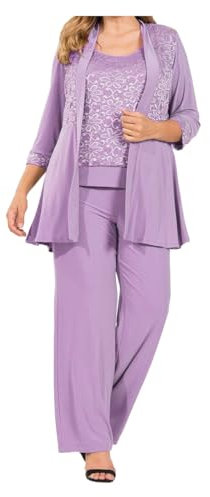 Traje formal de 3 piezas de gasa para mujer, vestido de fiesta de boda, vestido de graduación, capas con volantes, Lila, 50