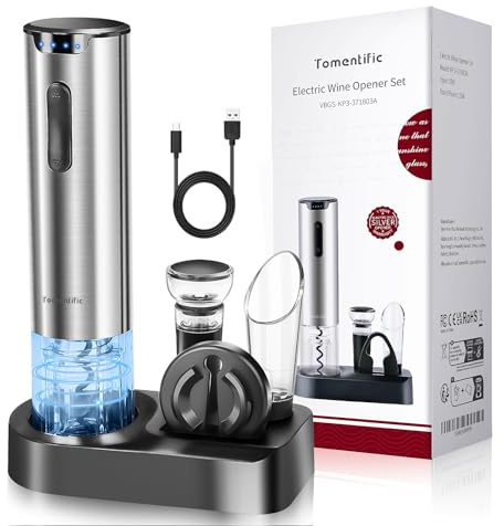Electric Wine Opener Set With Stand - Premium Wine Gifts with Rechargeable Wine Opener, Foil Cutter, Pourer, Vacuum Stopper, and Elegant Package Box -Gift for Home Party Bar Outdoor