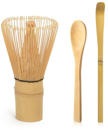 Matcha Set Japanisches Zubehör für die traditionelle Matcha-Zeremonie, Bambus Schneebesen, Schaufel & Teelöffel, Matcha Schneebesenhalter, 3-teiliges Set für die perfekte Matcha-Zubereitung