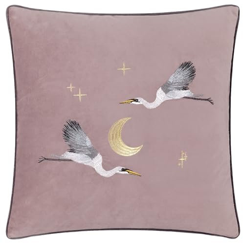 Paoletti Moonlit Flight Embroidered Velvet Cushion Cover - Dusty Pink - 45x45cm