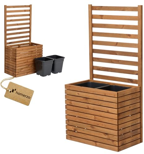 Pflanzkübel mit Rankgitter Spalier mit Pflanzkasten Blumenkasten aus Holz für Garten Balkon Terrasse Hochbeet mit 18L Kunststoff-Pflanzeneinsatz (horizontal-braun, 67x36x55 H130)
