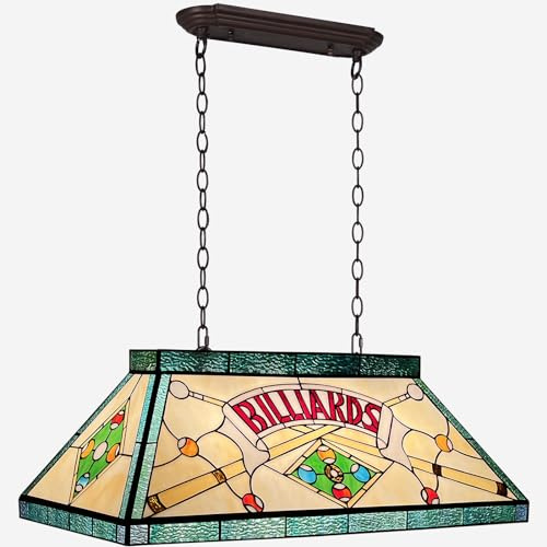 Capulina Tiffany Lamp Stained Glass Pool Table Light 3-Light 28 Inches Wide Yellow Green Tiffany Style Chandelier Pendant Light Fixture for Billiard Room Kitchen Island Dining Room Home