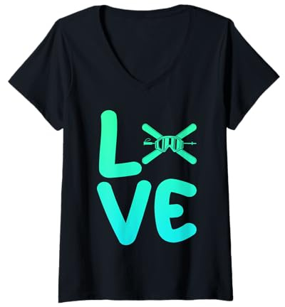 Damen Skifahrer Ski T-Shirt mit V-Ausschnitt