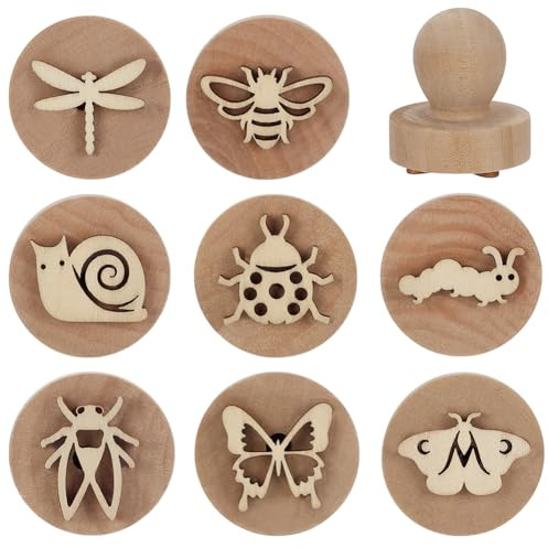 FINGERINSPIRE 8 Stück Stempel Runde Holz Gartenkäfer Navajo Weiß 43x38mm