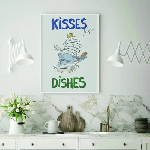 Baibexing Divertidos Besos De Cocina Para Platos, Arte De Pared, Lienzo, Pintura, Impresión, Póster, Imagen, Sala De Estar, Dormitorio, Decoración Del Hogar 40X60Cm Sin Marco