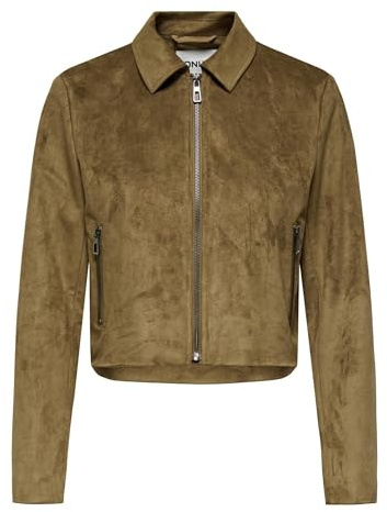 Only Faux Suede Zip Jacket Onltulip Otw-Giacca con Cerniera in Camoscio Sintetico, Cognac, x_s Donne, Cognac, x_s