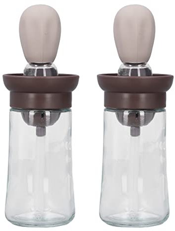 Baxnore Contenedor de aceite con cepillo de silicona Botella de dispensador de aceite de vidrio premium para cocción de cocina cocción para hornear control de aceite preciso (Marrón)