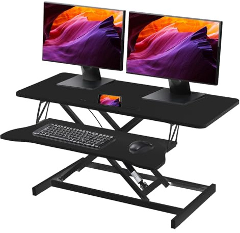 Höhenverstellbarer Schreibtisch-Aufsatz 94 x 40 - Sit-Stand-Erhöhung Macht Jede Workstation zum Standing Desk - mit Tastaturablage Belastbar bis 20 kg Gadgets - Schwarz