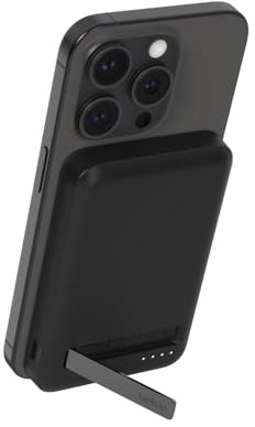Belkin BoostCharge Pro Wireless Power Bank 5000mAh with Qi2, MagSafe compatible portable charger + built-in pop-up kickstand, battery pack for iPhone 16, iPhone 15, 14, 13, 12 and more - Black