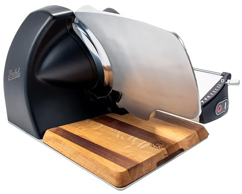 Berkel Home Line 250 Plus in Matt Schwarz mit handgefertigtem Fassholzbrett – Profi-Schneidemaschine für Schinken, Käse, Gemüse – Elektrisch, stilvoll & leistungsstark
