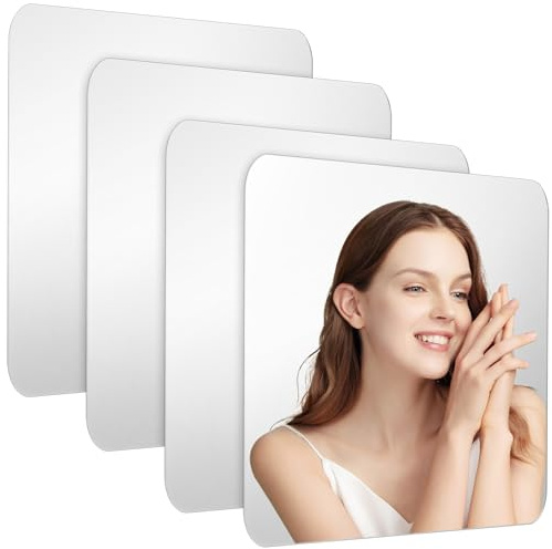Kichvoe 4 Piezas de Azulejos Acrílicos Autoadhesivos para Espejo - Láminas Flexibles para Espejo - Adheribles para Pared, Baño, Puerta, Armario, 29,5 X 29,5 Cm