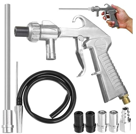 Pistolet de sablage à air comprimé, buse de sablage longue et buses métalliques de calibre 5 mm/6 mm, avec alimentation en siphon, buse, dégraissant et abrasif, convient pour les appareils de sablage