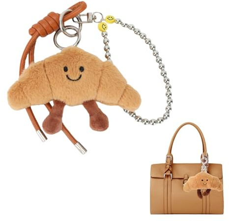 FrostyFlair Croissant Keychain, Croissant Schlüsselanhänge, Anhänger mit Lächelndes Gesicht, Bag Charm für Taschen
