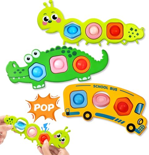 3 PCS Fidget Popper Sensory, Push and Pop it Game, Travel Sensory Toy for Babies, Fidget Popper Sensory Baby Toys Animal Montessori Toy for Toddlers 2 Years+, Autism Gift for Boys Girls