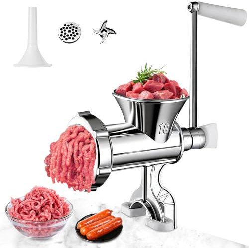 Weciau Manual Meat Grinder, Aluminum Alloy Meat Mincer Machine with Sausage Stuffer & Tabletop Clamp, 28 x 26.5 x 11 cm, Meat Mincers for Home Use, Sausage Maker Machine for Vegetable, Noodles, Pepper
