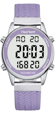 Hearkent Orologio contapassi da donna, contapassi, con contacalorie, non Bluetooth, impermeabile fino a 30 m, display LCD con numeri grandi, orologio da polso per passeggiate e attività quotidiane