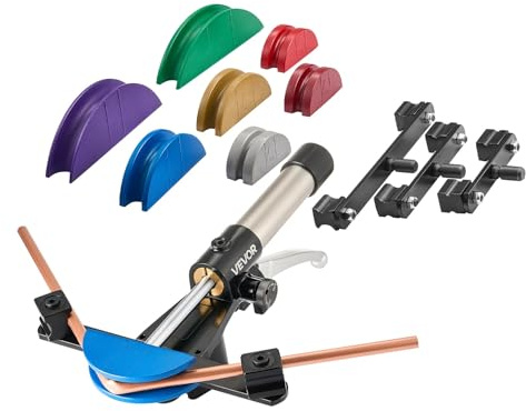 VEVOR Kit de Dobladora de Tubos Hidráulica de 6 a 22 mm, 90°, Avance/Retroceso, con 7 Matrices de Aleación de Aluminio, Refrigeración y Reparación de Automóviles (Colorido, Avance)