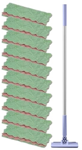 Scopa senza lavaggio strumento di pulizia a manico lungo, 10 panni mini scopa per la polvere del pavimento, pulitore in microfibra, uso asciutto e umido, per cucina, camera da
