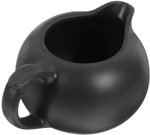CHICAMPERA Pichet à Crème en Céramique Noir Moyen, Pot à Lait pour Café Bec Verseur Précis, Crémier Polyvalent pour Maison, Restaurant et Hôtel, Accessoire Cuisine pour Sauce, Sirop et