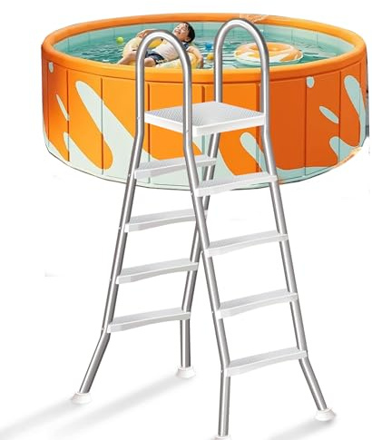 Errzom Scala a 4 Gradini in Acciaio Inossidabile con Struttura a A, Gradini per Piscine Fuori Terra 135 cm, Gradini Larghi Antiscivolo, Struttura Stabile Portata 250 kg,135cm