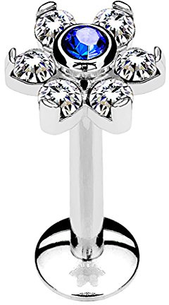Piercingfaktor Piercing Stab Stecker Blüte mit Strass Kristall Lippe Ohr Intim Nase