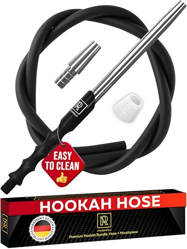 M. ROSENFELD Shisha Schlauch mit Mundstück – 150cm Soft-Touch Shisha Schlauch Set Matt (lebensmittelecht) inkl. Shisha Adapter + langes 40cm Ergo Aluminium Shisha Mundstück Shisha Set Schwarz Silber